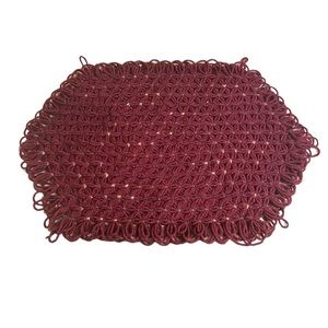 Vintage Placemats Set Of 4 Handmade Knit Yarn Crochet Burgundy Heat Pads Mats